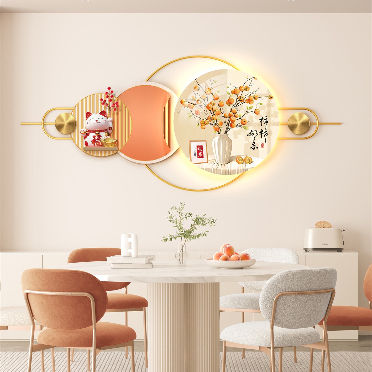 平安喜乐餐厅装饰画现代轻奢客厅背景墙寓意好立体感氛围灯壁画 - 图1