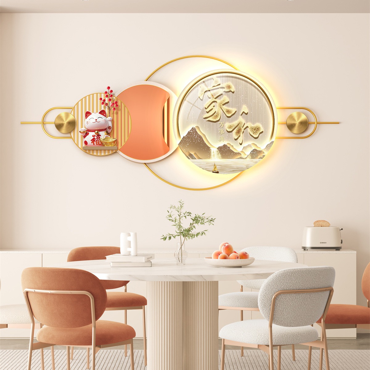 平安喜乐餐厅装饰画现代轻奢客厅背景墙寓意好立体感氛围灯壁画 - 图2