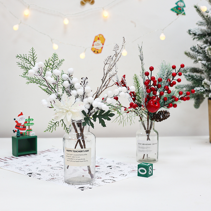 悦木圣诞插枝圣诞装饰品圣诞树插件节日氛围桌花插花仿真松枝松果 - 图0