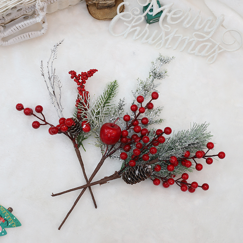 悦木圣诞插枝圣诞装饰品圣诞树插件节日氛围桌花插花仿真松枝松果 - 图2