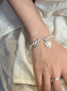 S925纯银韩版小众设计爱心OT项链韩国风重工时髦简约字母心形套装