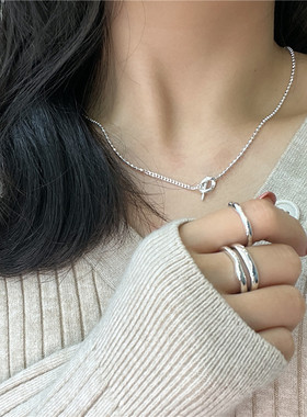 S925纯银OT扣闪珠项链INS风项链