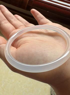 纯天然巴西玛瑙玉髓手镯白色镯子女生饰品圆条冰种细条原色 证书