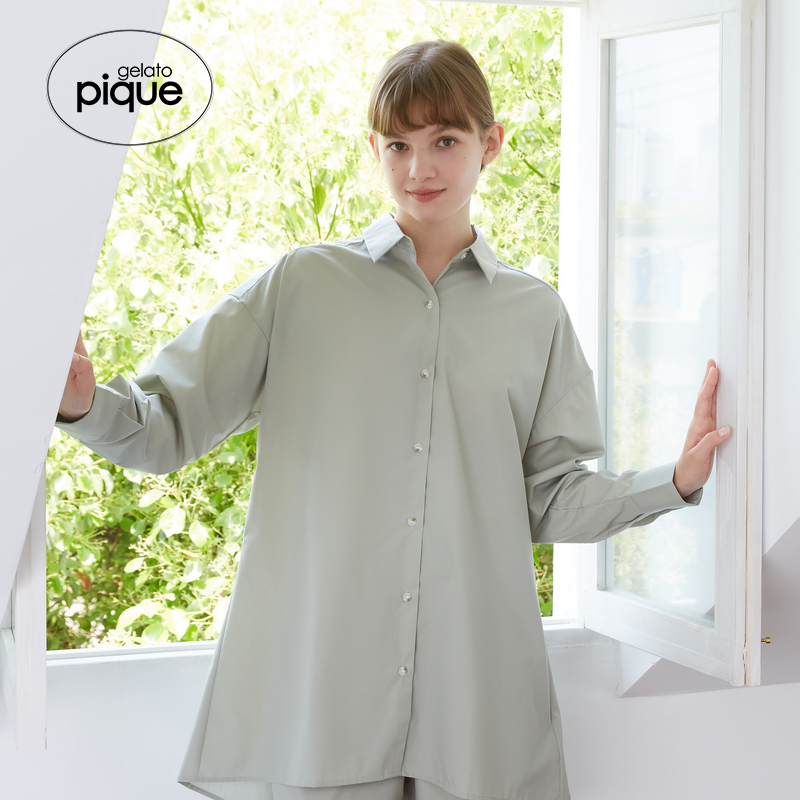 gelato pique春夏女睡衣纯色条纹落肩衬衫外穿PWFT242326 - 图2