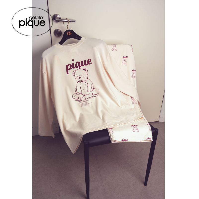gelato pique24春夏新品男女同款睡衣套装小熊字母长裤PUCT241335 - 图1