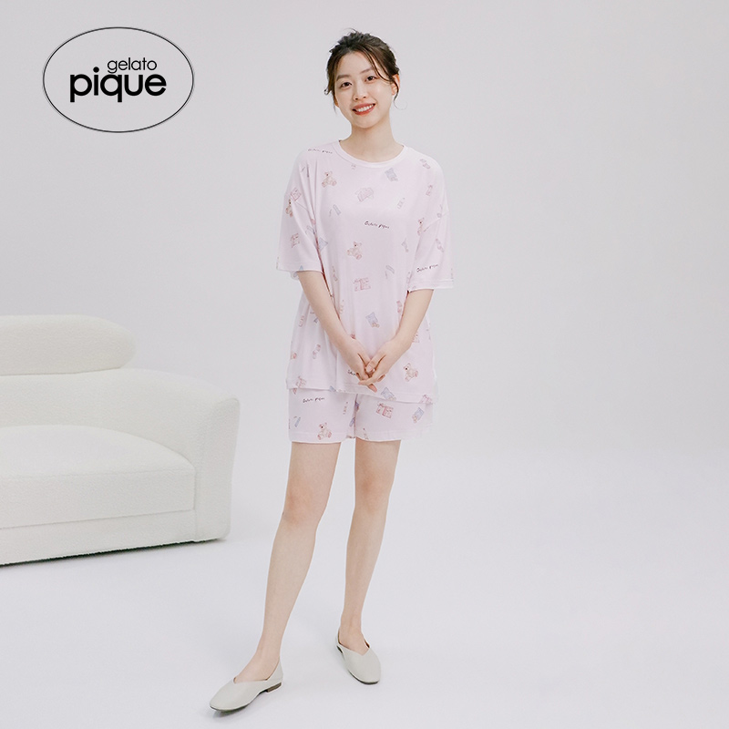 gelato pique春夏女睡衣小熊印花柔软T恤家居服PWCT231246 - 图2