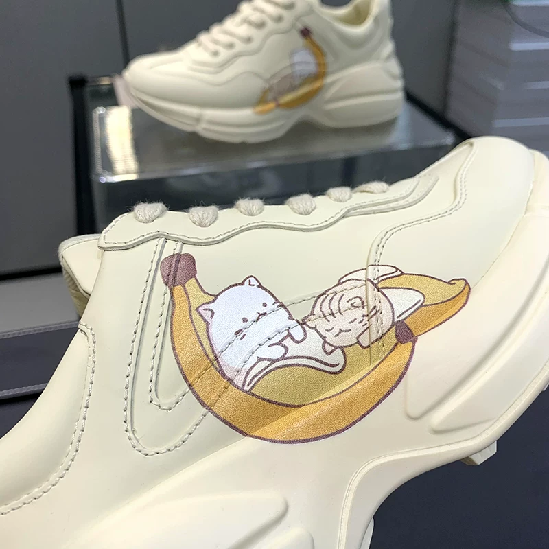 Инс стильная зима новый стиль G family dad shoes мужские кожаные ретро принты спортивные туфли толстая подошва с подъемом повседневная обувь