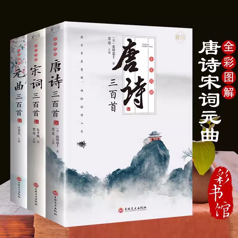 全套3册全彩唐诗宋词元曲正版全集唐诗宋词三百首唐诗宋词鉴赏大全集古诗词书籍注释译文全唐诗陆游李清照杜甫李白诗集元曲三百首_虎窝淘