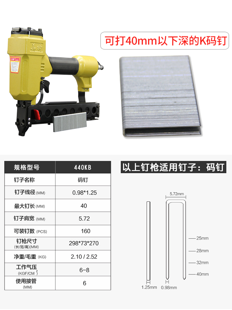 美特440K气动码钉枪 u型钉438k马钉枪木架包装箱打钉枪木工气钉枪 - 图0