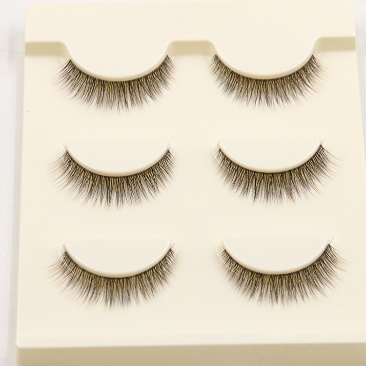 涵贝尔棕色手工柔软短款假睫毛素颜自然裸妆黑梗眼睫毛3对送胶水 - 图3