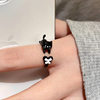 Childish cute puppy drop glaze ring for women with niche design sense open mouth adjustable index finger ring cartoon sweet ring