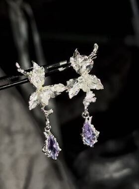 小红书同款款古法拉丝百合花水滴耳钉高级感时尚花朵耳饰气质精美