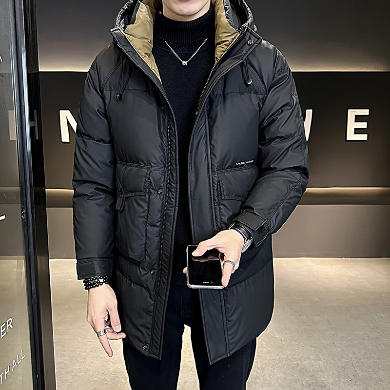 羽绒服男冬季外套2025新款潮牌中长款连帽高端帅气保暖加厚冬装男 - 图1