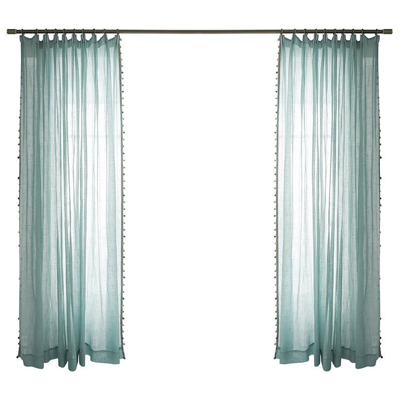 European style light luxury high-end linen translucent blue curtains