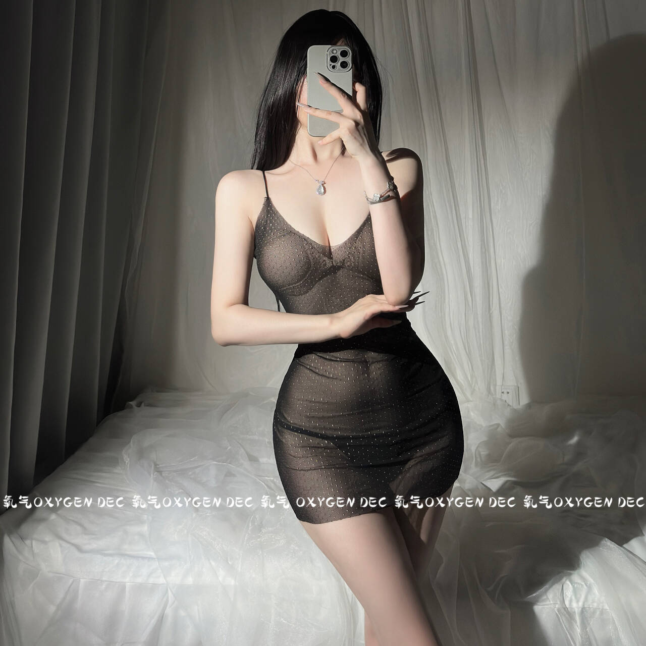 DEC欲感触碰 辣妹性感睡衣透视V领低胸吊带裙紧身透明连衣裙 - 图1