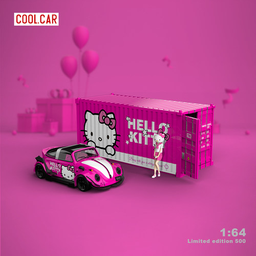Cool Car1:64 甲壳虫集装箱kitty 仿真合金汽车模型 收藏摆件礼品 - 图0