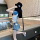 Horseshoe Sanskrit Contrast Color Raglan Sleeve Hot Girl ເສື້ອທີເຊີດສັ້ນ