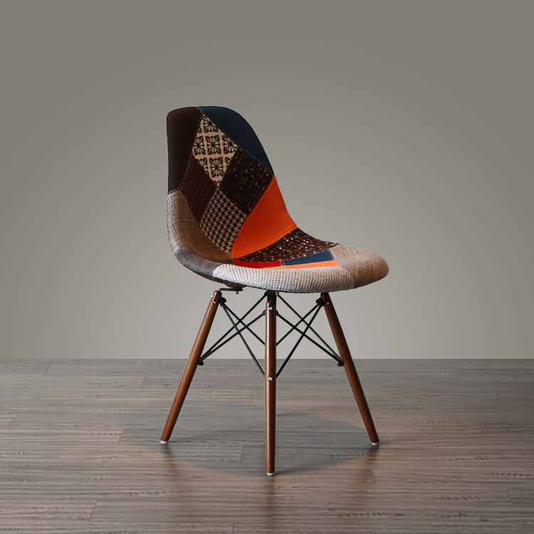现代简约家用餐椅创意北欧实木椅子靠背花布拼接休闲咖啡厅桌椅-图2