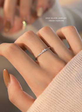 LINGXU女纯银麻花戒简约时尚指环