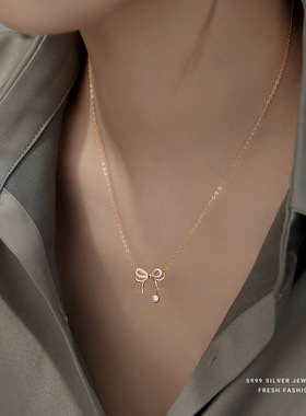 LINGXU999银蝴蝶结女款高级项链