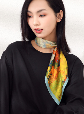 油画风真丝小方巾丝巾妈妈小围巾