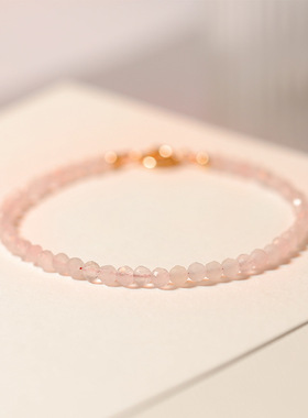3mm极细粉水晶手链女款招桃花转运珠天然少女心手串ins复古风礼物