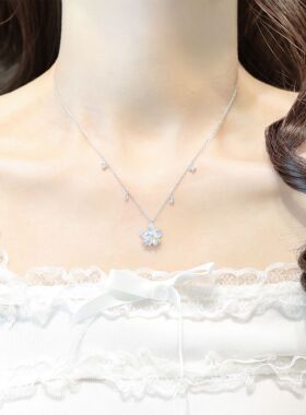 原创设计纯银镶钻旋转梦幻少女心樱花项链春夏甜美小众首饰