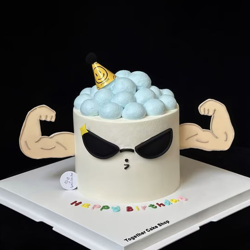 酷酷墨镜肌肉男生蛋糕装饰插件正是闯的年纪男士猛男眼镜手臂模具 - 图1