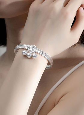 2025新款520情人节三生三世银手镯女三圈铃铛手环送女友生日礼物