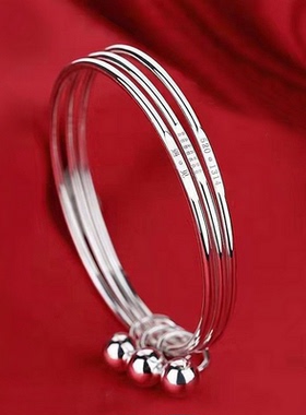新款520情人节三生三世925银手镯女三圈铃铛手环送女友生日礼物