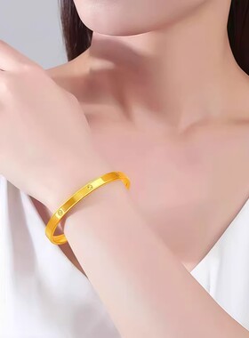 20206米字纹车花手镯女实心古法素圈拉丝手环生日七夕情人节礼物