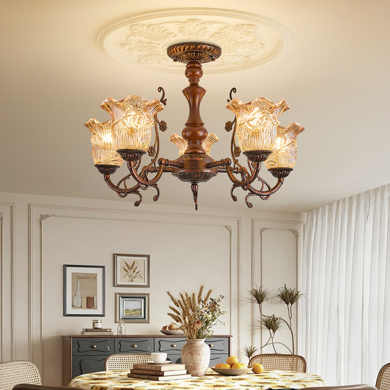 Solid wood retro style flower chandelier French medieval lamp