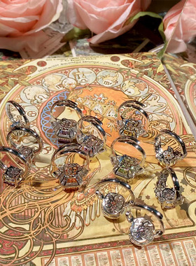 山茶璀璨珠宝高碳钻爆闪冰花切戒指 镀金镶碎冰切黄锆石彩宝指环