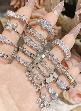 山茶璨若星河婚戒系列 镀18K金镶璀璨火彩3A锆 INS百搭活口戒指女