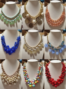 欧美外贸饰品复古蓝色海洋凤尾毛衣链西洋项链珍珠多层