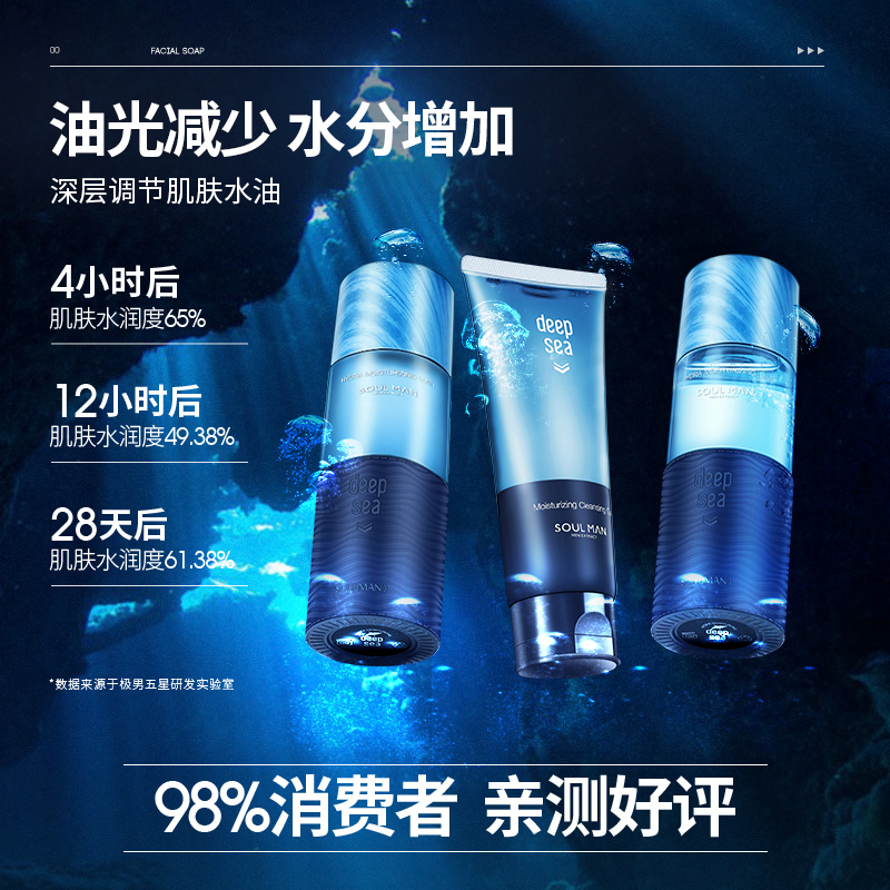 极男旗舰店SOULMAN极男男士护肤品套装补水保湿控油清爽洗面奶水乳面部护理2