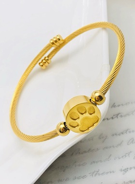 猫爪缠丝手镯钛钢保色弹力可爱女