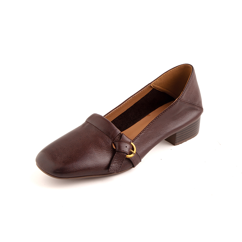 巨软真皮3cm粗跟单鞋女早秋新款法式复古百搭方头低跟浅口小皮鞋 - 图3