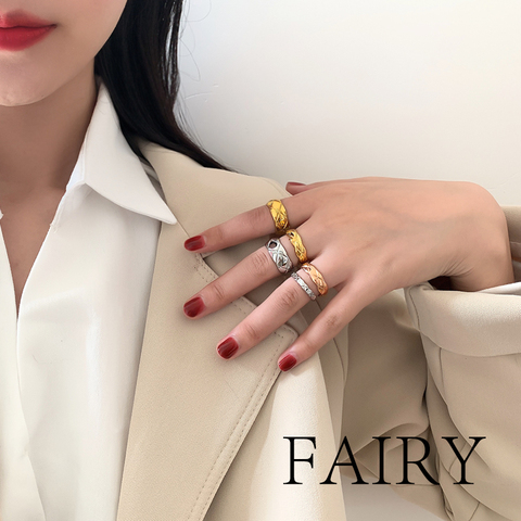 FAIRY/coco菱格纹戒指欧美百搭王一博同款洗手不掉色钛钢情侣指环