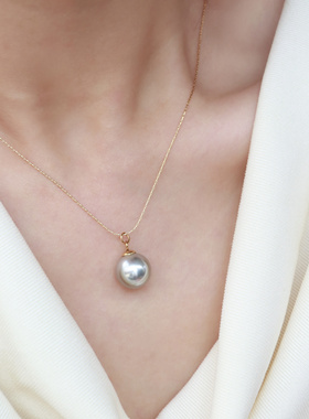 FAIRY法式轻奢真多麻灰色澳白色单颗珍珠项链女吊坠锁骨链毛衣链