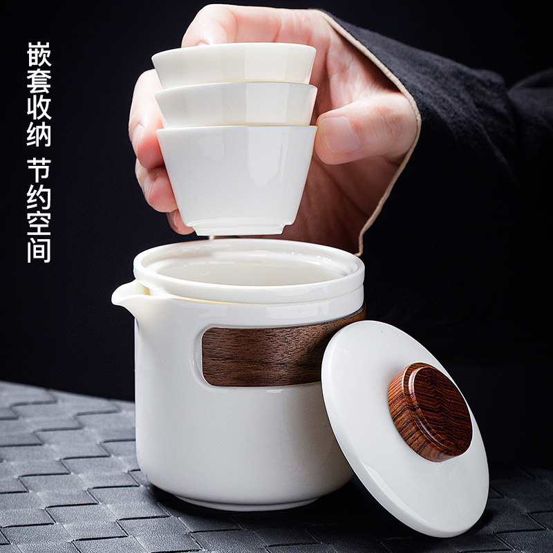 Travel tea set white porcelain hand kettle quick cup