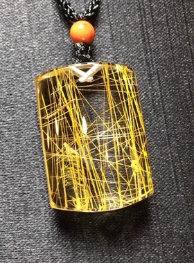 东海水晶 天然发晶平安无事牌吊坠男女水晶项链金发晶挂件毛衣链