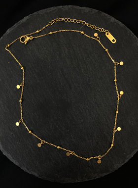 岚屿欧美风金色珠珠流苏项链