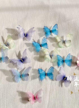 蝴蝶发夹薄纱超仙绝美仿真头饰