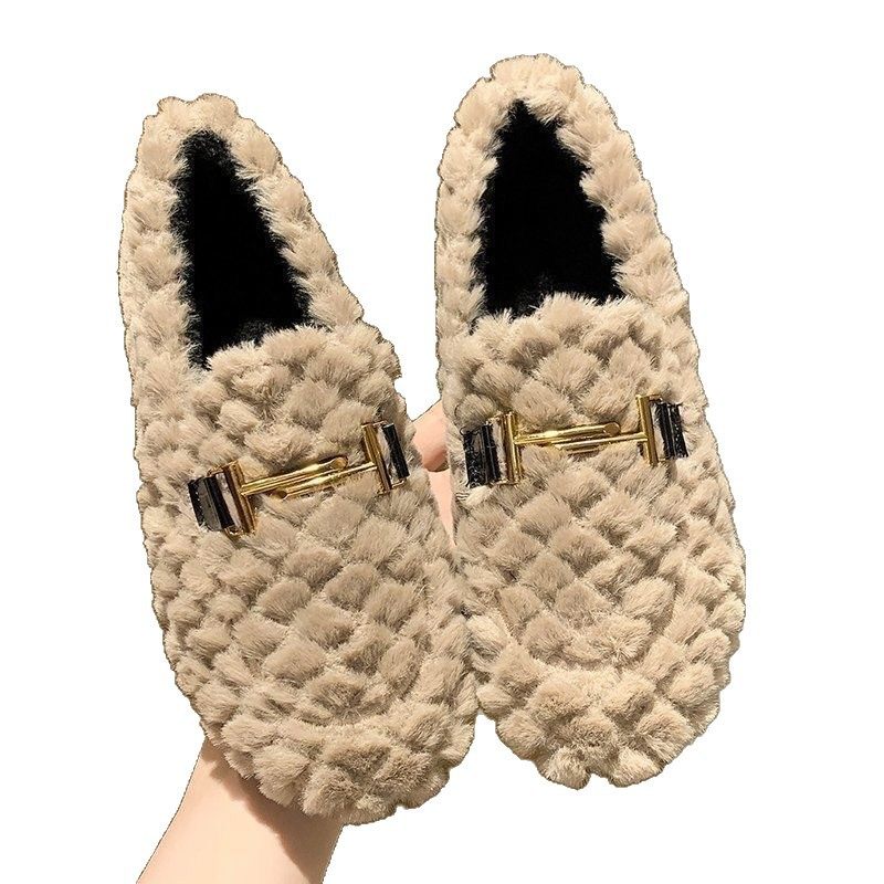 毛毛鞋女秋冬季外穿2021新款加绒棉鞋平底百搭韩版一脚蹬豆豆鞋女,淘宝优惠券,粉丝福利购,淘宝优惠卷