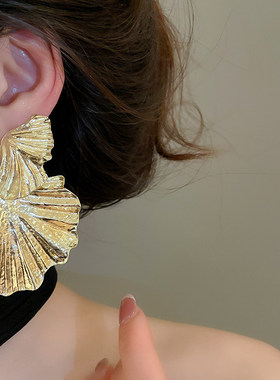 欧美夸张巨好看纹路树叶吊坠耳环
