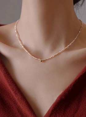 香槟色串珠水晶项链轻奢小众