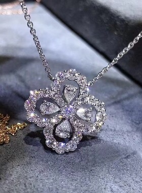 夏天幸运草闪钻项链配饰女