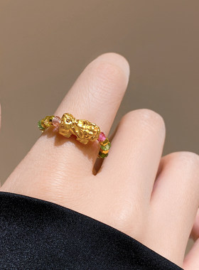 巨好看彩色串珠貔貅小众设计戒指