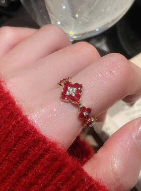 精致巨好看幸运草花朵开口戒指